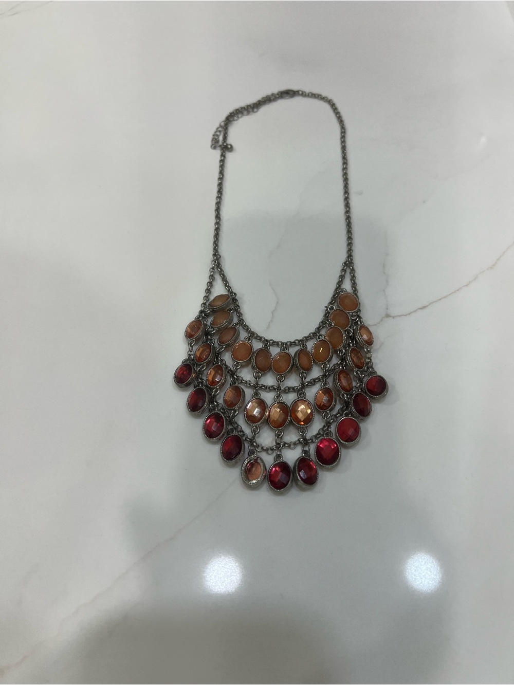 Statement Multi-Row Drop Necklace in Red and Peach
